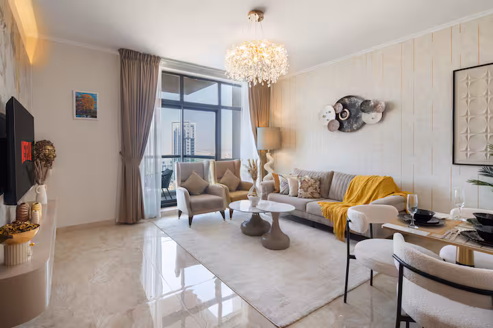 The Links East: The living room, the table for two by the window