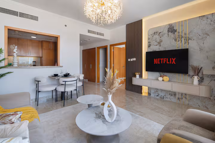 The Links East: The living room towards the door