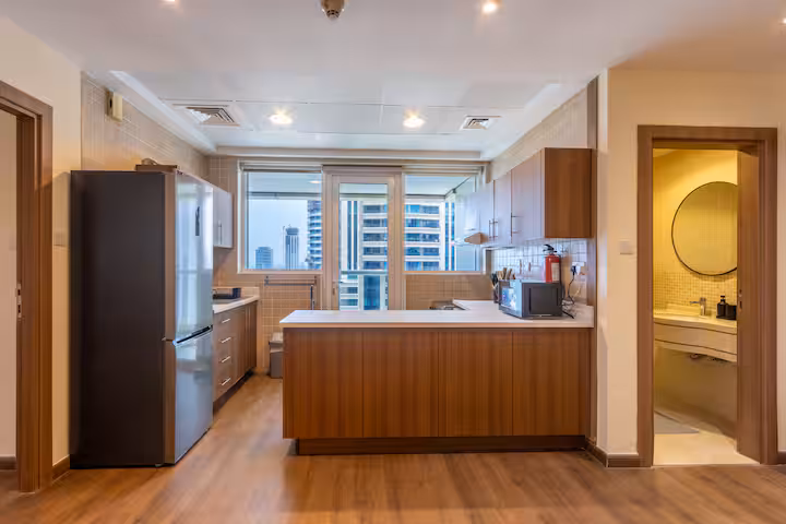 Sulafa Tower: The kitchen from the living room