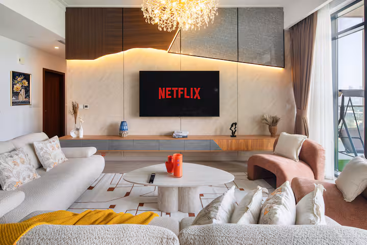 Vida Residences: The television wall and the sofa